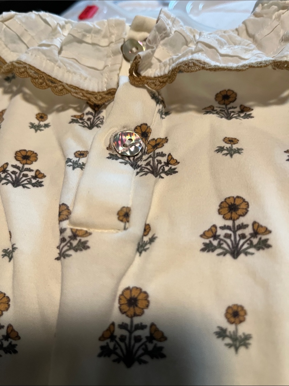 Cream Floral-Print Ruffle Collar One-Piece - Picture 4 of 6